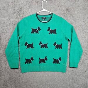 Anthropologie Calligraphie Scottie Dog Novelty Sweater Green Size XL